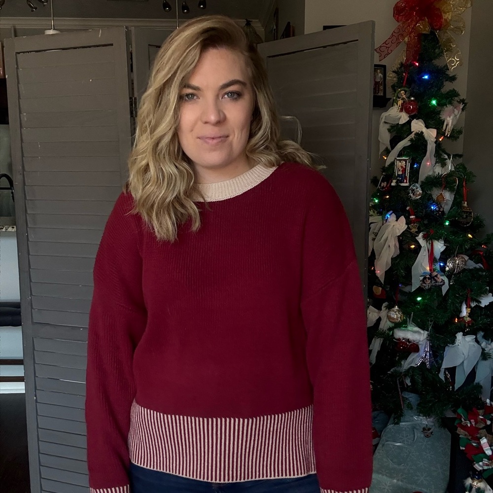 Blu Pepper Burgundy and Cream Sweater
